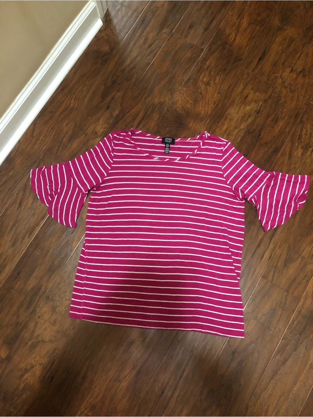 Jones New York Pink & White Striped Bell Sleeve Top